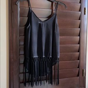 Black spaghetti strap top with fringe